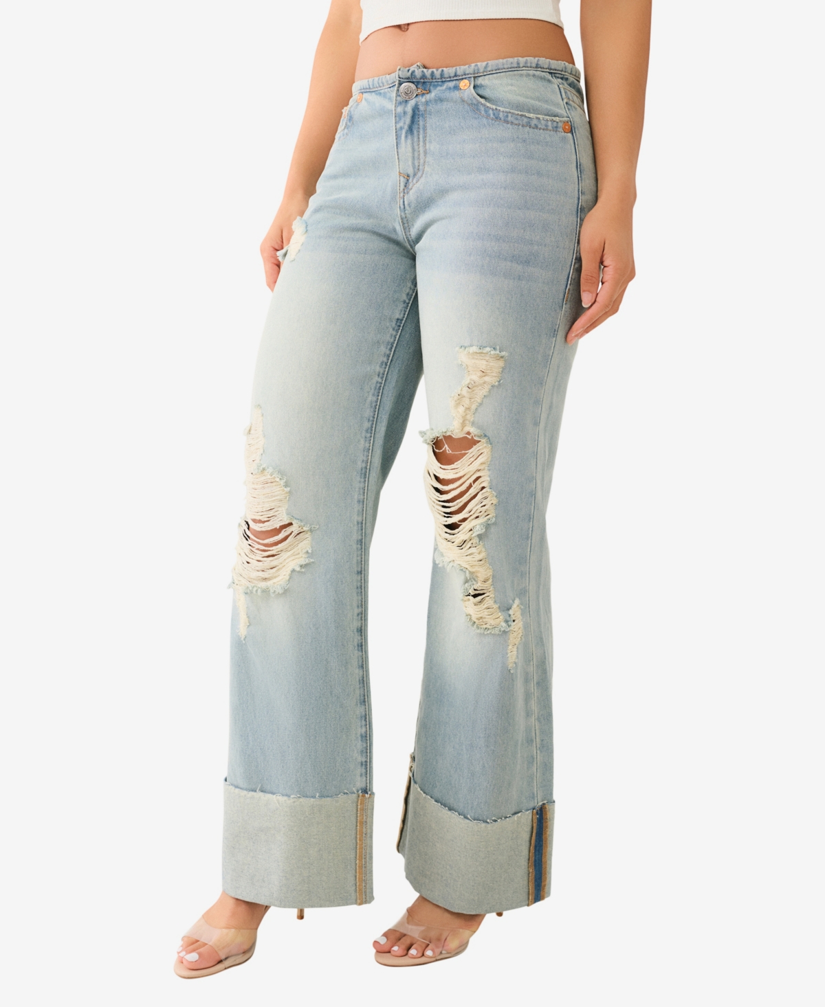 True Religion Women's Cuffed Low Slung Baggy Jean - Lila With Destroy