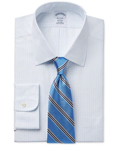 Brooks Brothers Regent Slim-Fit Non-Iron Light Blue Grid Check Dress Shirt and Thin Stripe Tie