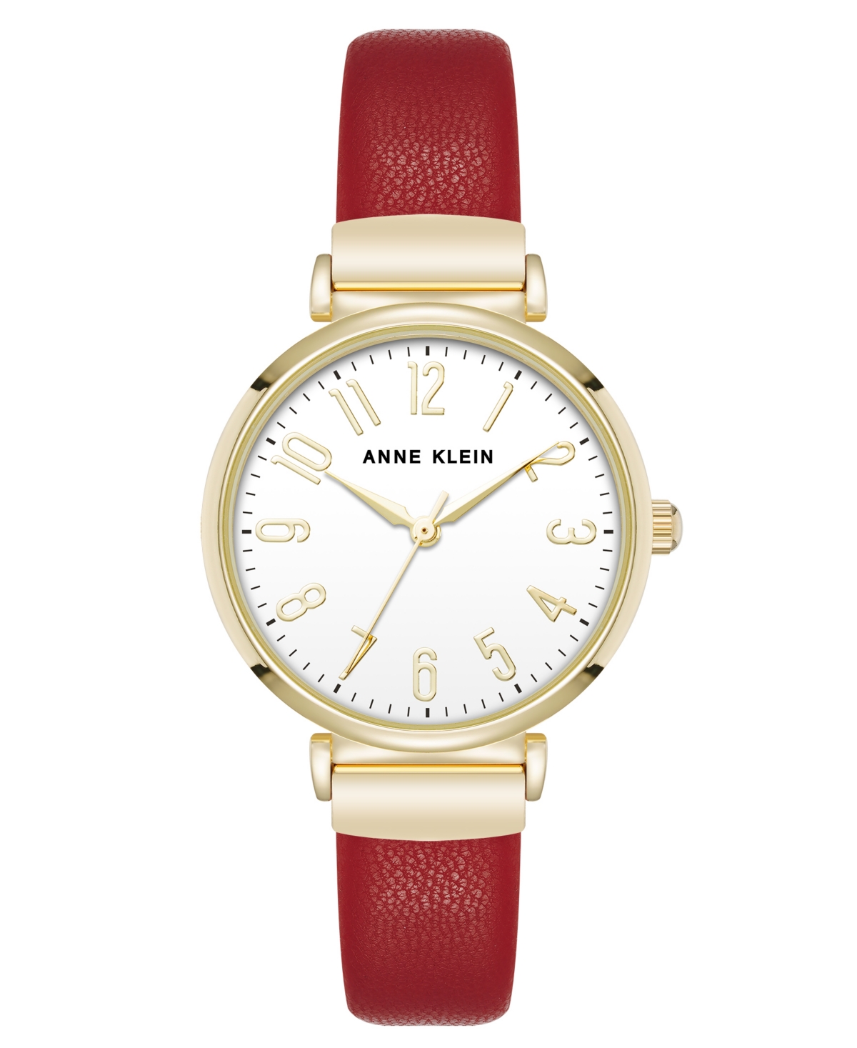 Anne Klein Women's Quartz Round Easy To Read Red Faux Leather And Gold-tone Alloy Metal Watch, 32mm In Red,gold-tone