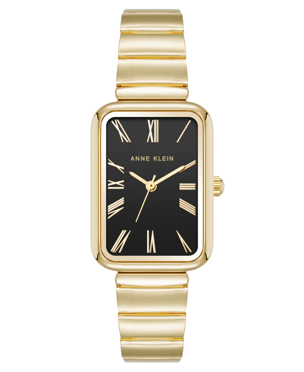Anne Klein Women's Quartz Petite Rectangular Gold-tone Stainless Steel Watch, 23mm In Black,gold-tone