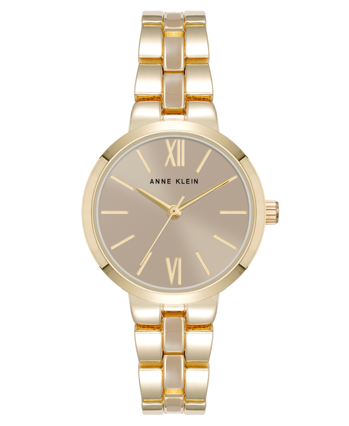 Anne Klein Women's Quartz Modern Taupe Enamel And Gold-tone Alloy Metal Watch, 30mm In Taupe,gold-tone