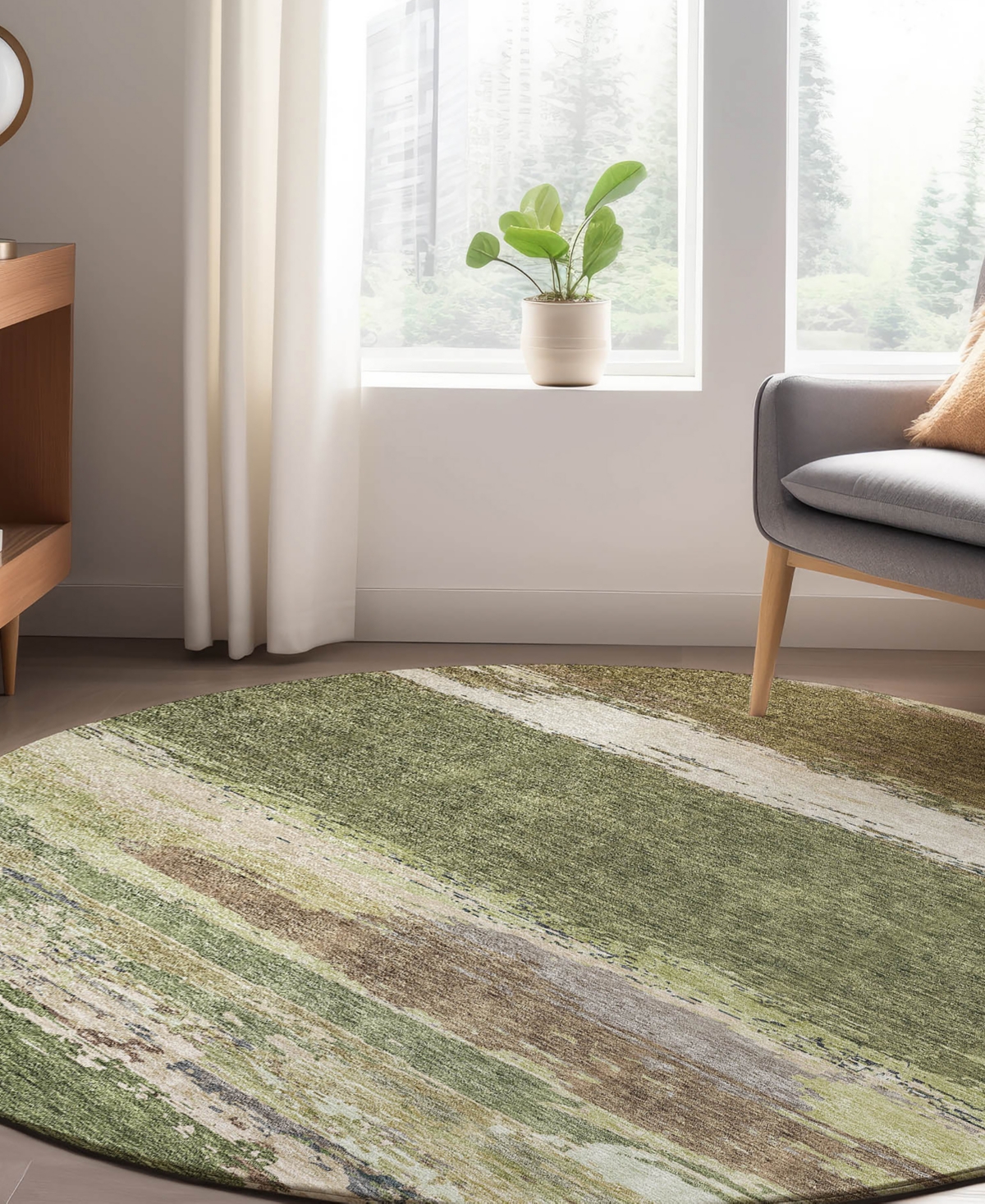 Dalyn Trevi Washable Tv8 8'x8' Round Area Rug In Olive
