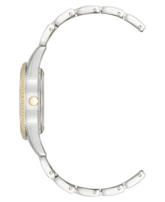 Women's Quartz Bold Coin Edge Bezel Black and Two-Tone Alloy Metal Watch, 32mm