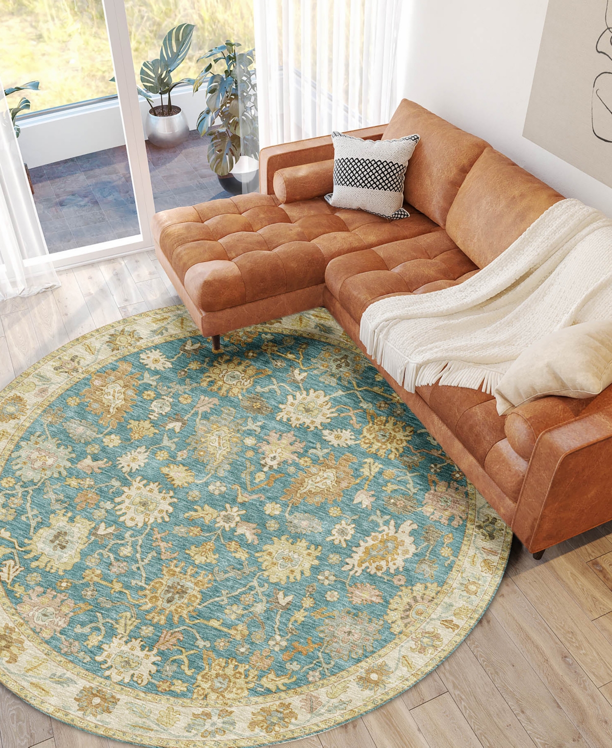Dalyn Hatay Washable Hy2 8'x8' Round Area Rug In Teal