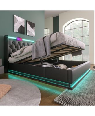 King Upholstered Bed with LED Lighting, Storage, and USB Charging Ports