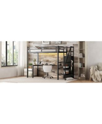 Twin XL Loft Bed with L-Shaped Desk and Wardrobe