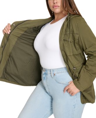 Plus Size Cotton Hooded Military Zip-Front Jacket 