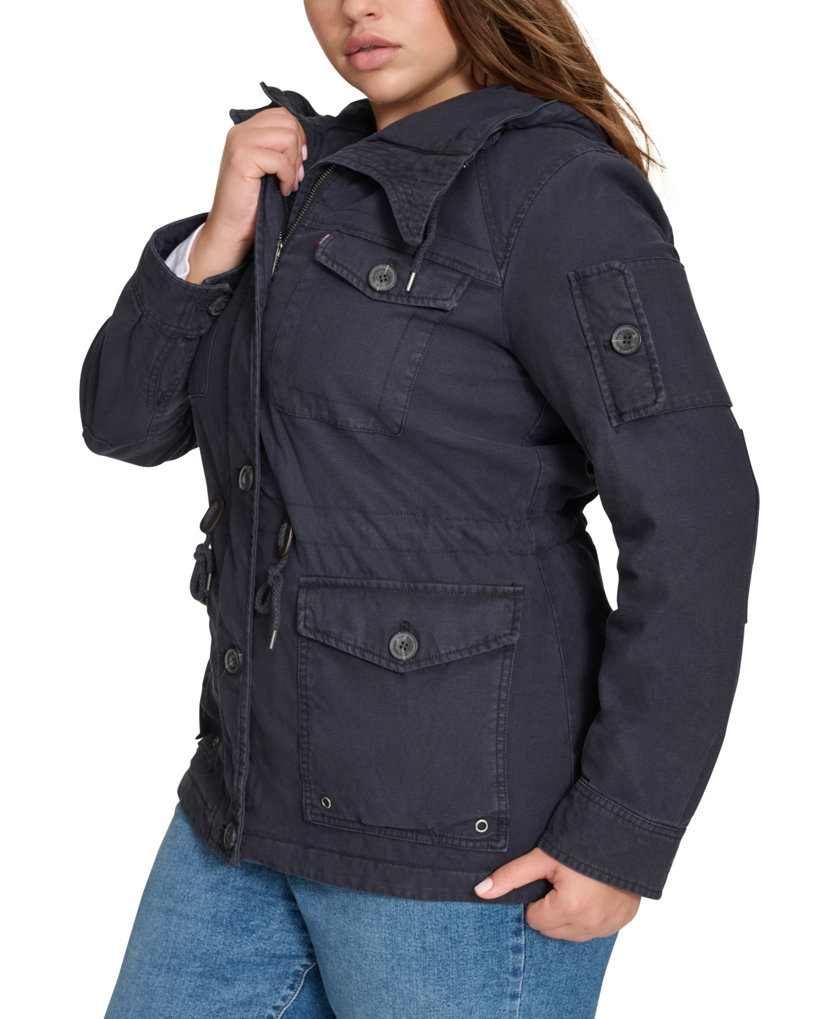 Levi s Trendy Plus Size Cotton Hood Utility Jacket Army Green Smart Closet
