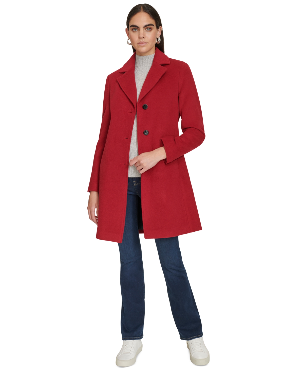 Calvin Klein Womens Single-breasted Wool Blend Coat In Red