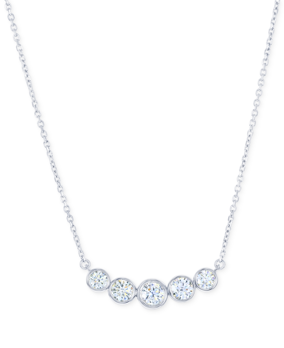 Macy's Diamond Bezel Graduated Bar Necklace (1-1/5 Ct. T.w.) In 14k White Or Yellow Gold, 16" + 2" Extender In White Gold