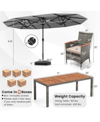10 Pieces Patio Wicker Dining Set with Double-Sided Patio Umbrella 8 Armchairs