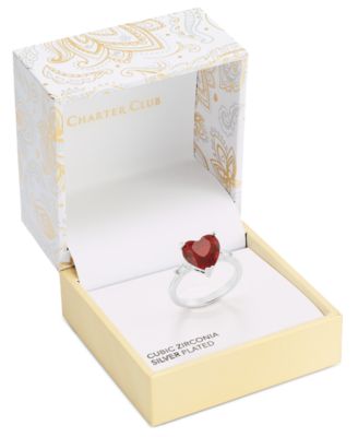 Silver-Tone Red Stone Heart Solitaire Ring, Exclusively at Macy's