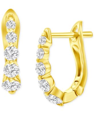 Macy's - Diamond Graduated Oval Huggie Hoop Earrings (1/2 ct. t.w.) in 14k Gold
