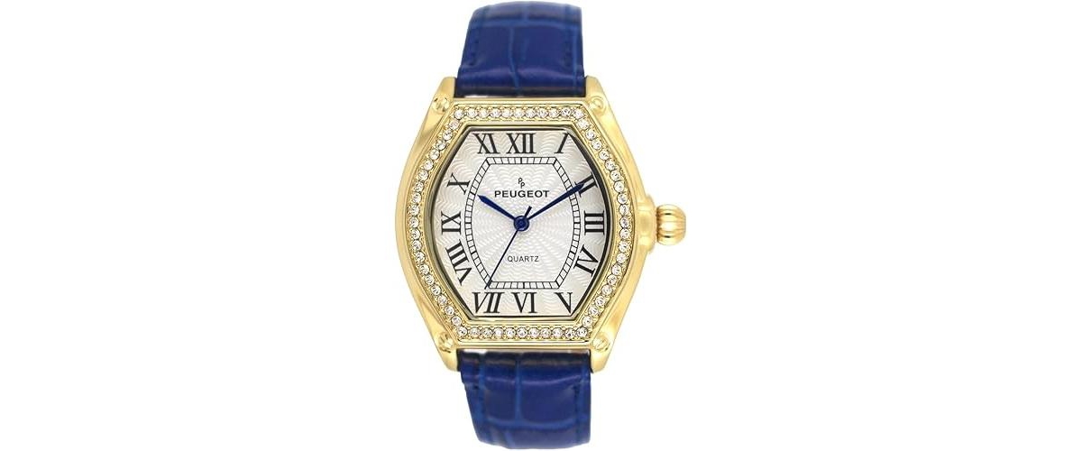 Women's 36mm Blue Watch Barrel Shaped Tank Case Leather Strap - Blue