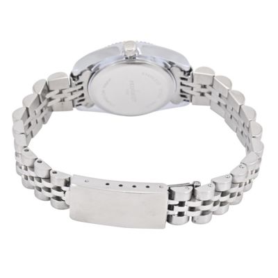 Women's Silver-Tone 25mm Fluted Bezel Steel Bracelet Watch with Blue Dial