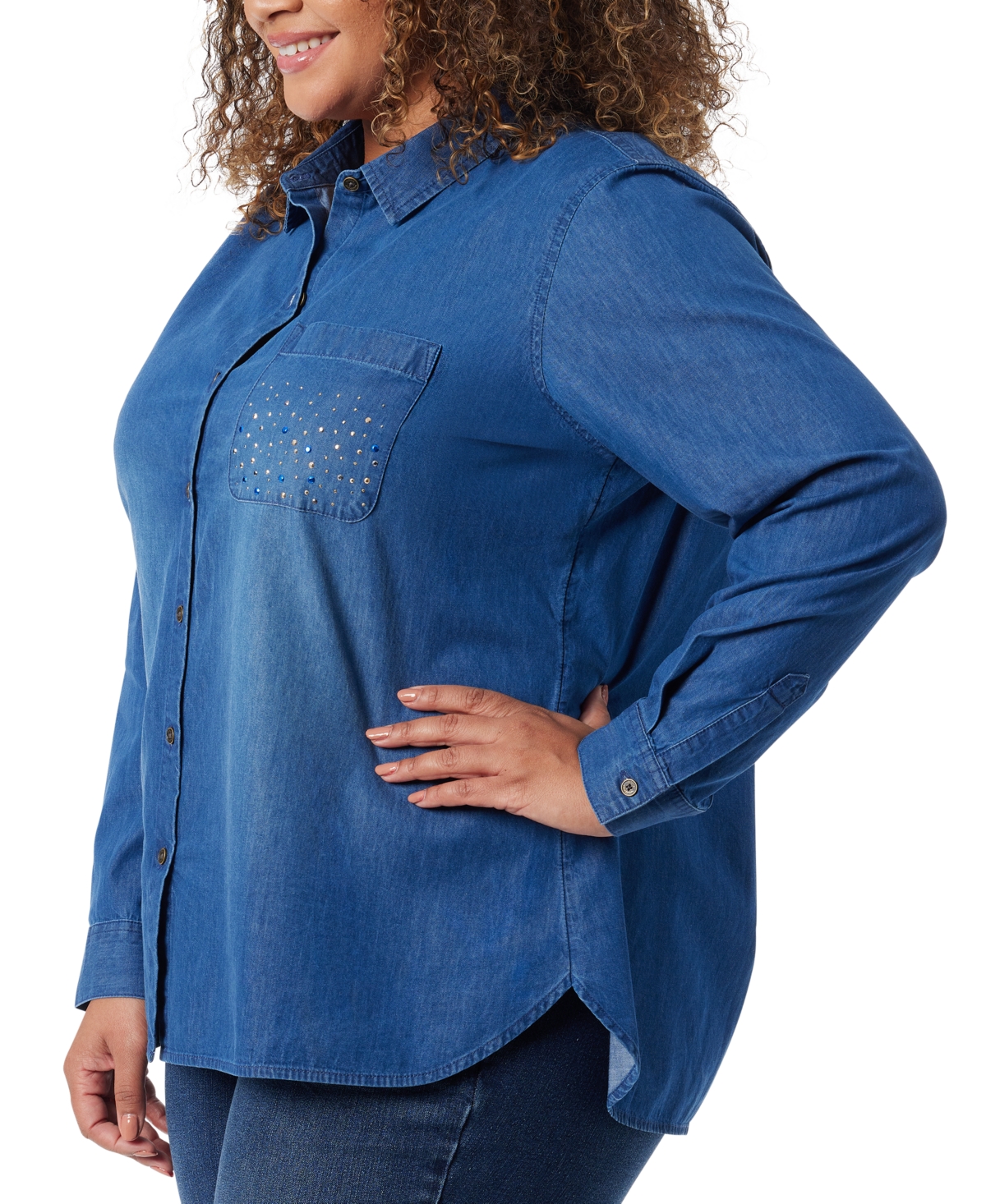 Gloria Vanderbilt Plus Size Larissa Cotton Studded Denim Shirt