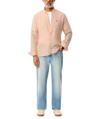 Men's Long Sleeve Striped Button-Down Linen Shirt