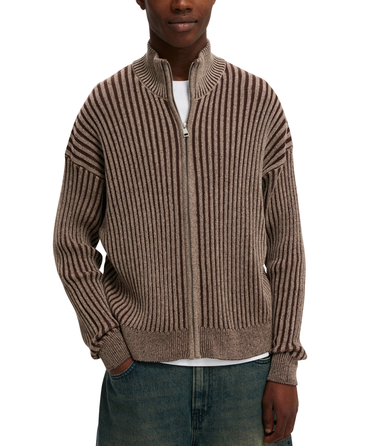 Shop Cotton On Men's Zip Through Knit Sweater In Taupe