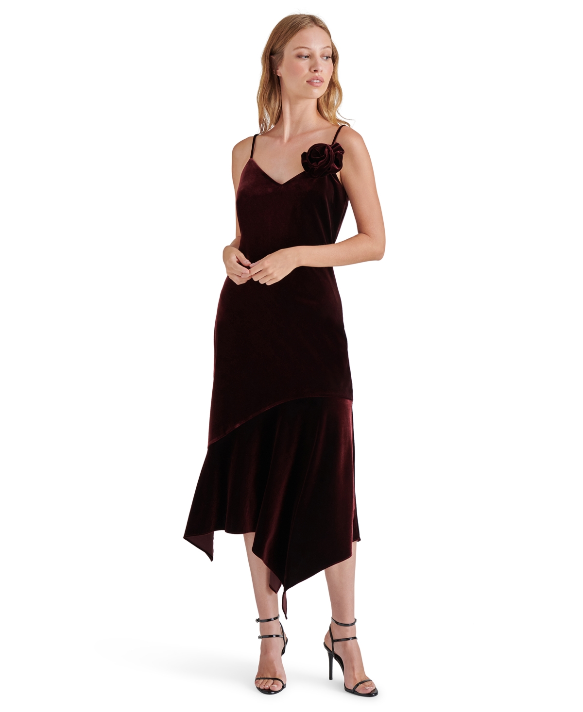 Shop Steve Madden Women's Lucille Velvet Rosette Midi Dress In Wine