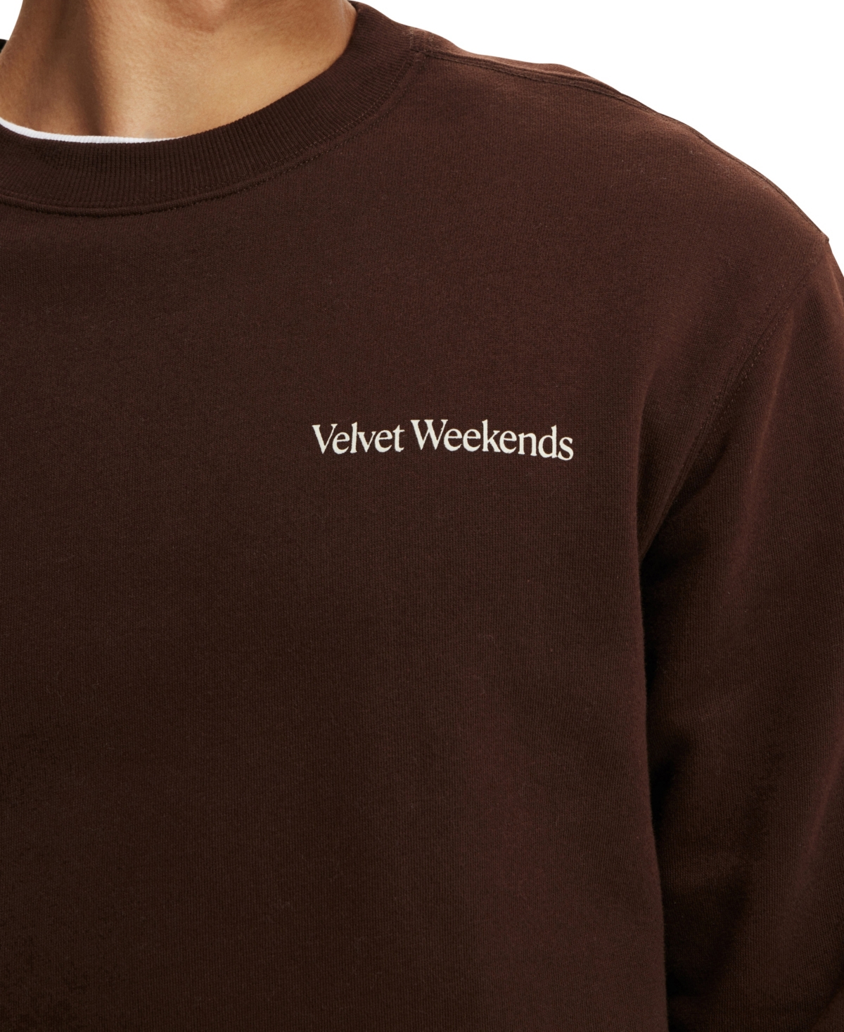 Cotton On Men's Graphic Crew Fleece Sweatshirt -/ Velvet Weekends