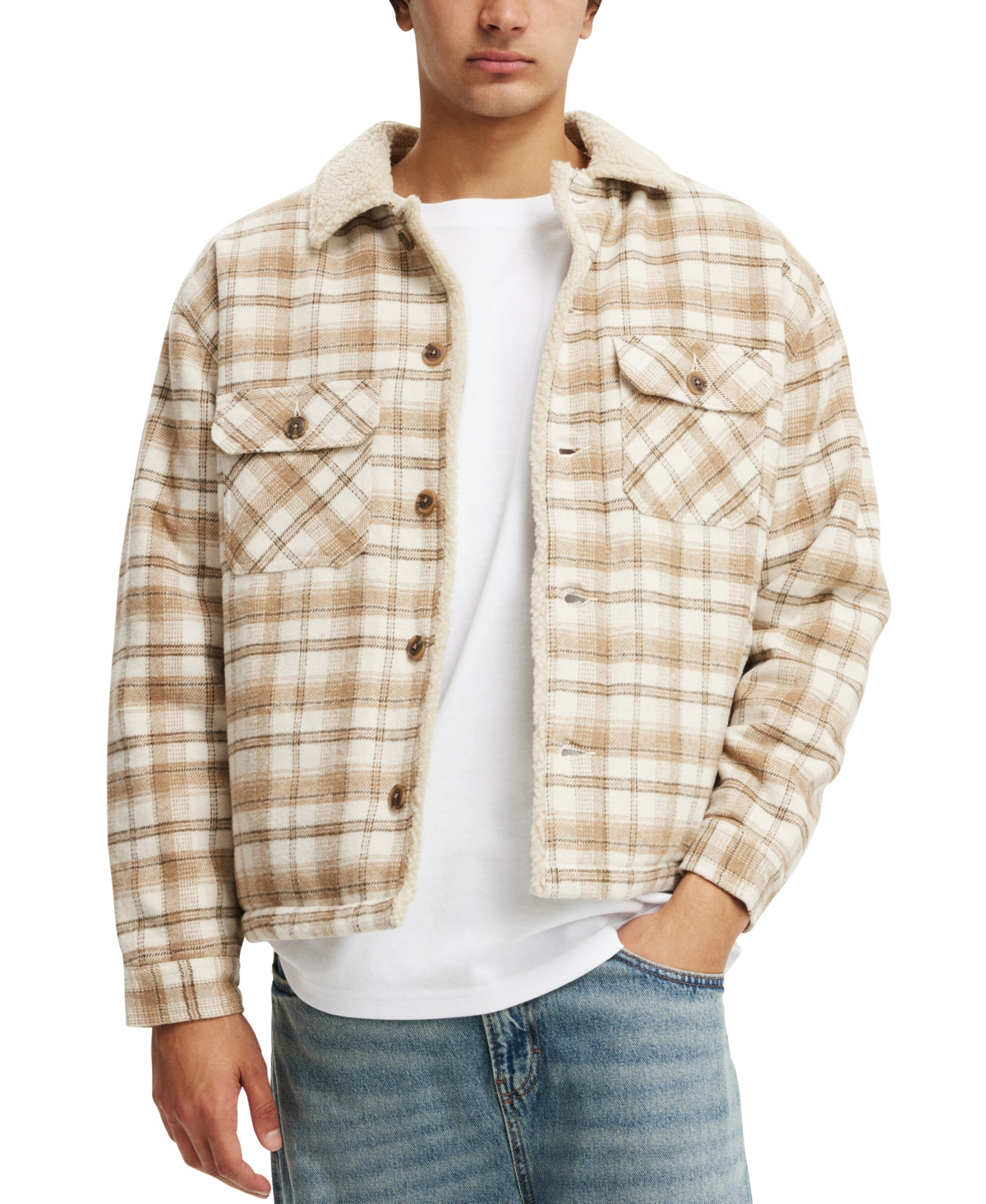 Men's Teddy Lined Trucker Jacket - Natural Check