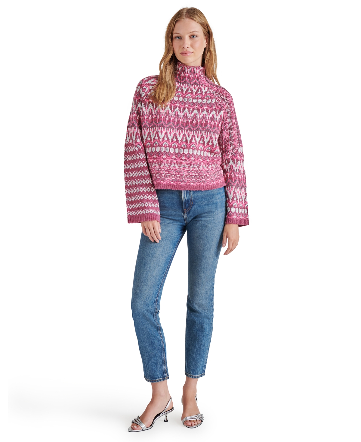 Steve Madden Women's Indie Fair Isle Mock-Neck Sweater