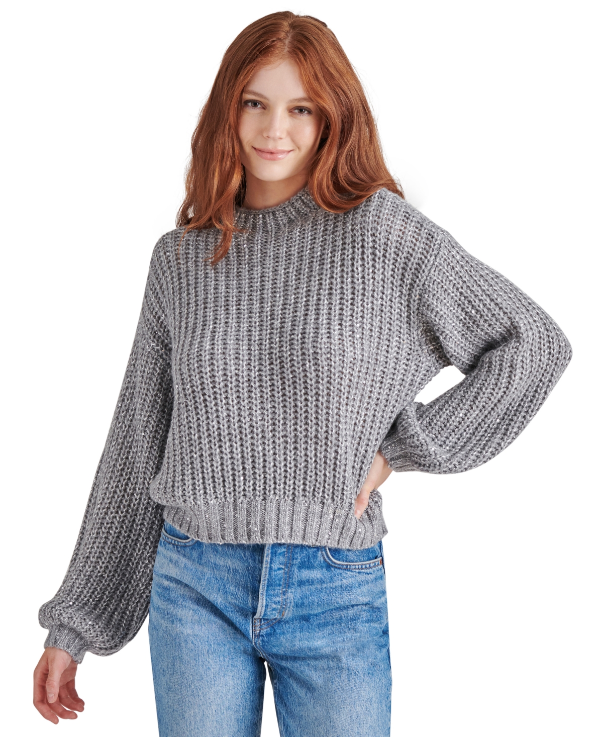 Steve Madden Martina Funnel Neck Sweater In Heather Grey