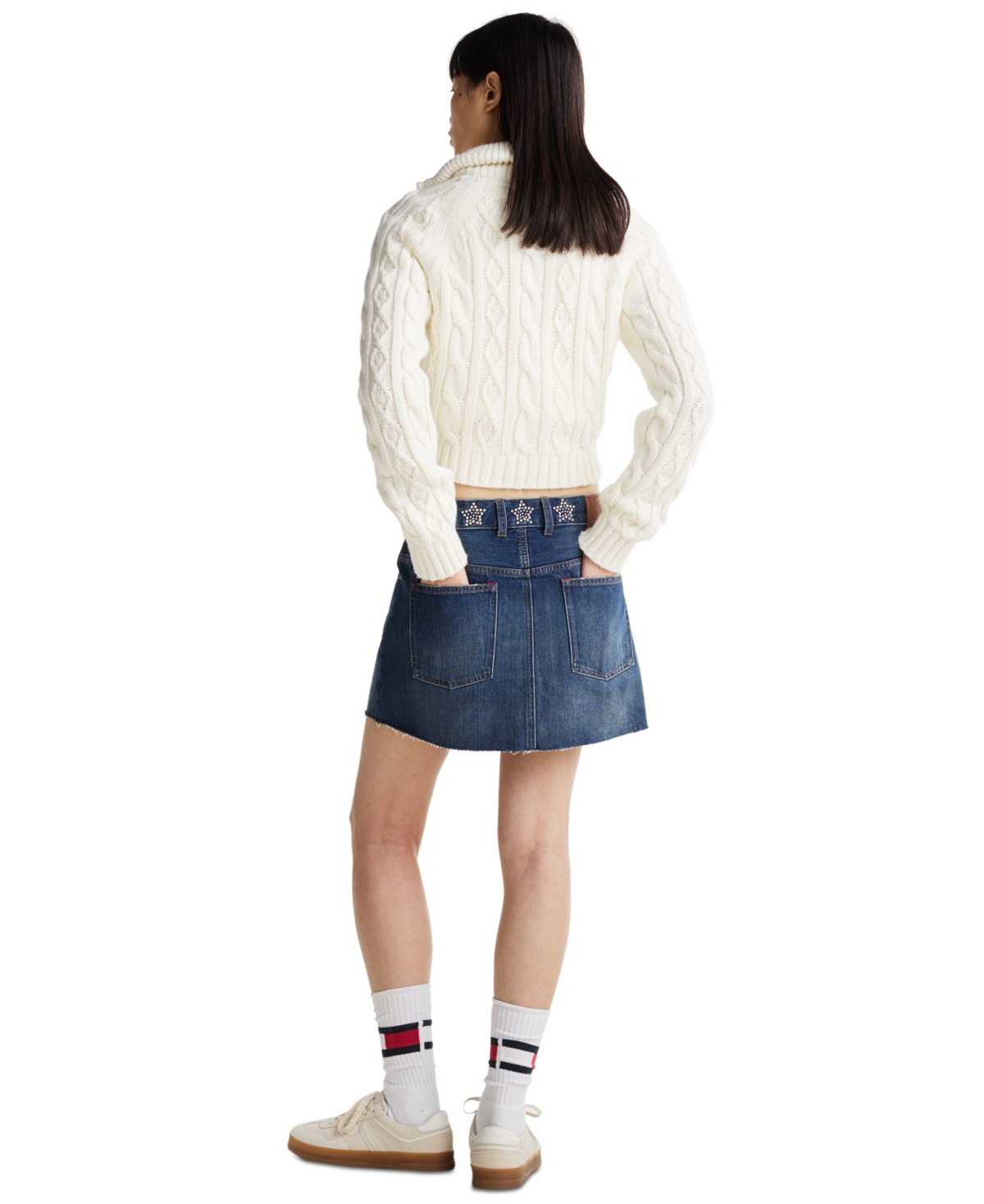 Tommy Jeans Women's Cotton Studded Star Denim Mini Skirt In Denim Dark