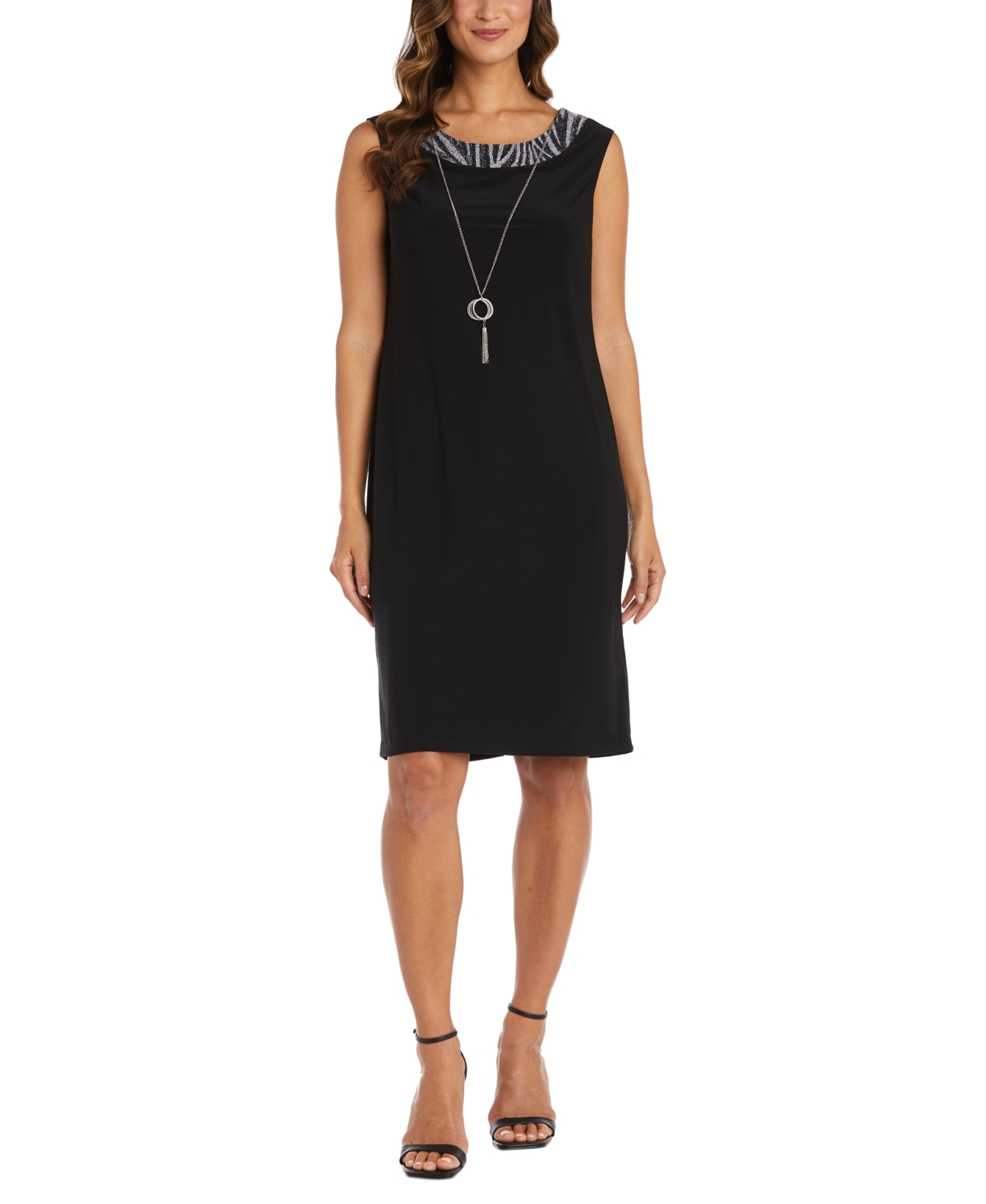 R & M Richards Petite 2-Pc. Glittered Zebra-Print Jacket & Necklace Dress Set