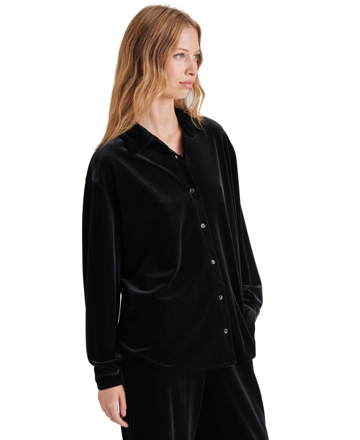 Steve Madden Women's Jaelynn Velvet Fold-collar Blouse In Black