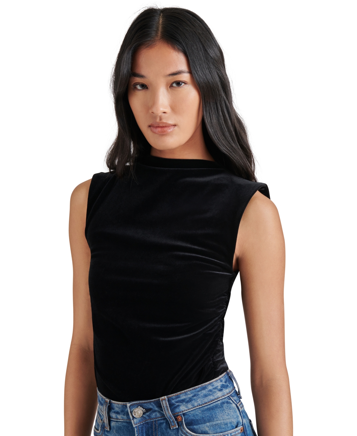 Steve Madden Women's Esen Mock Neck Stretch Velvet Bodysuit