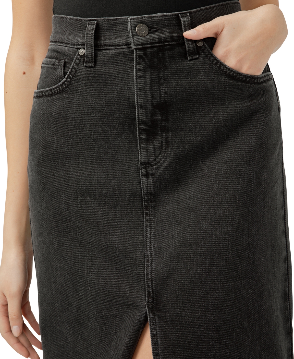 Silver Jeans Co. Women's Front-slit Maxi Jean Skirt In Black