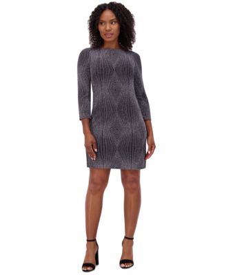 Jessica Howard - Plus Size 3/4-Sleeve Glitter-Knit Sheath Dress