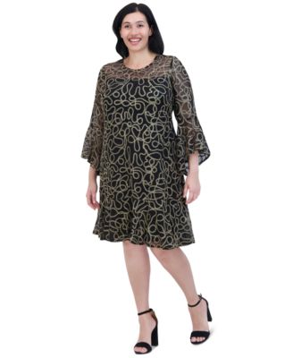 Plus Size Bell-Sleeve Sequined A-Line Dress