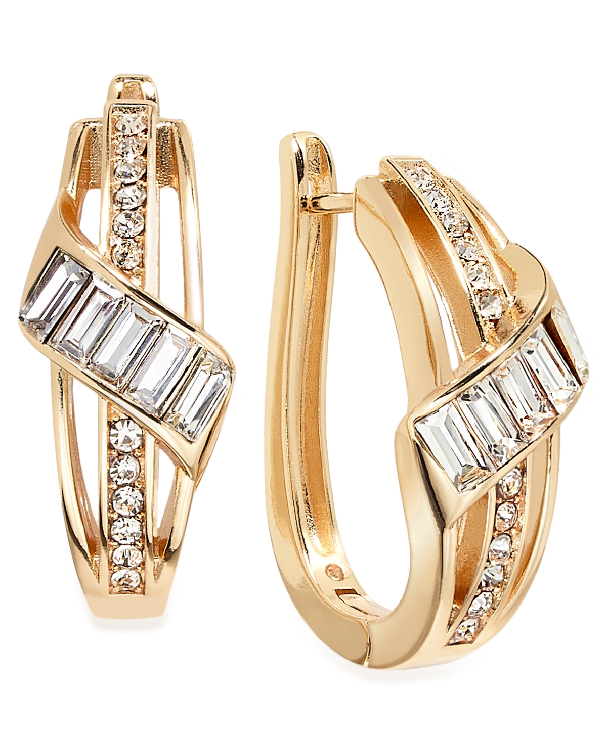 Crystal Hinged Hoop Earring - Gold
