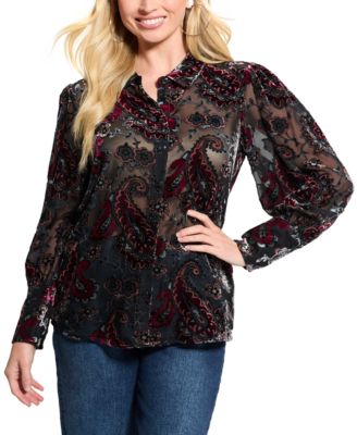 GUESS - Women's Regal Paisley-Embroidered Button-Front Top