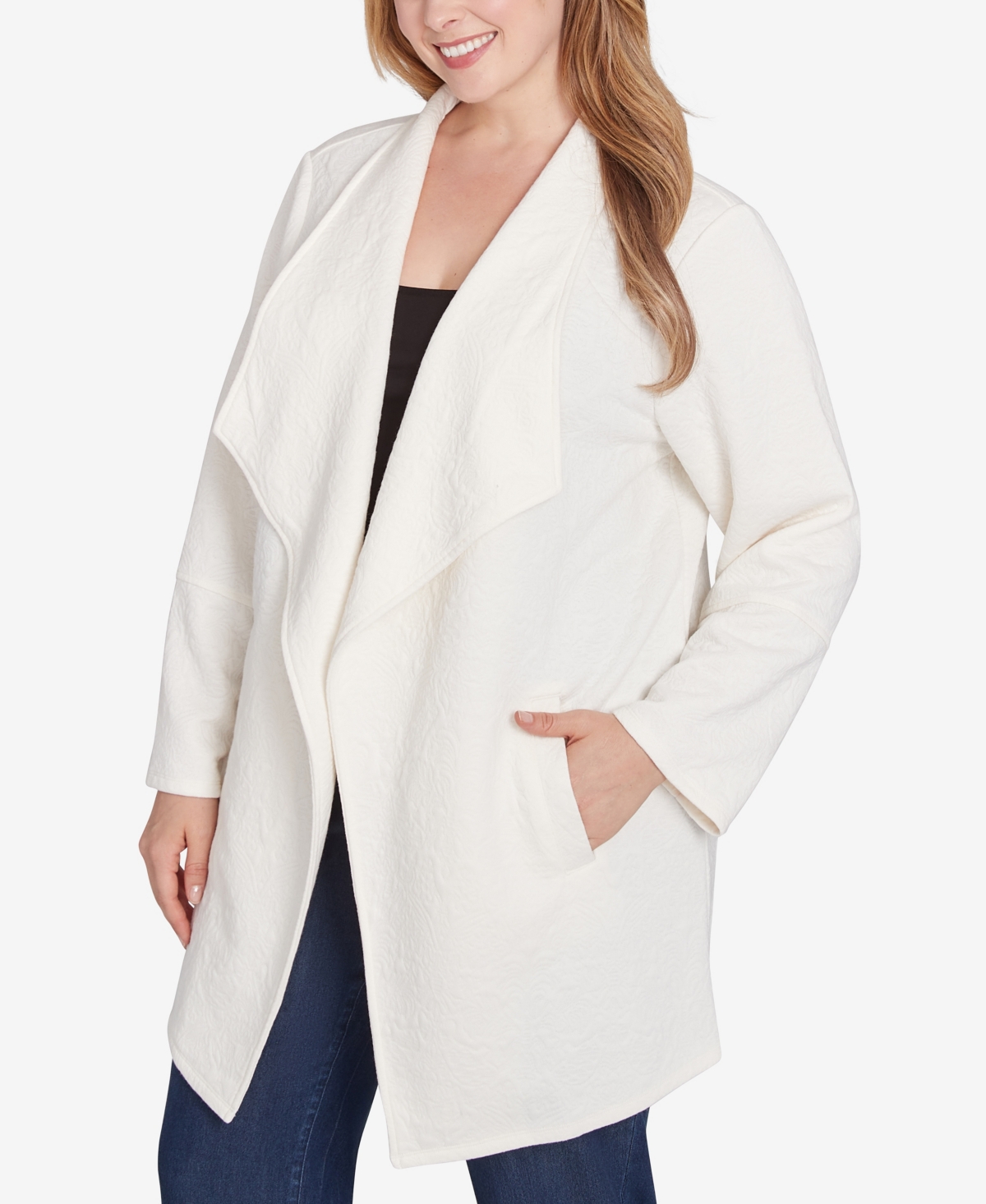Ruby Rd. Plus Size Winter Scroll Quilted Knit Jacket In Ivory