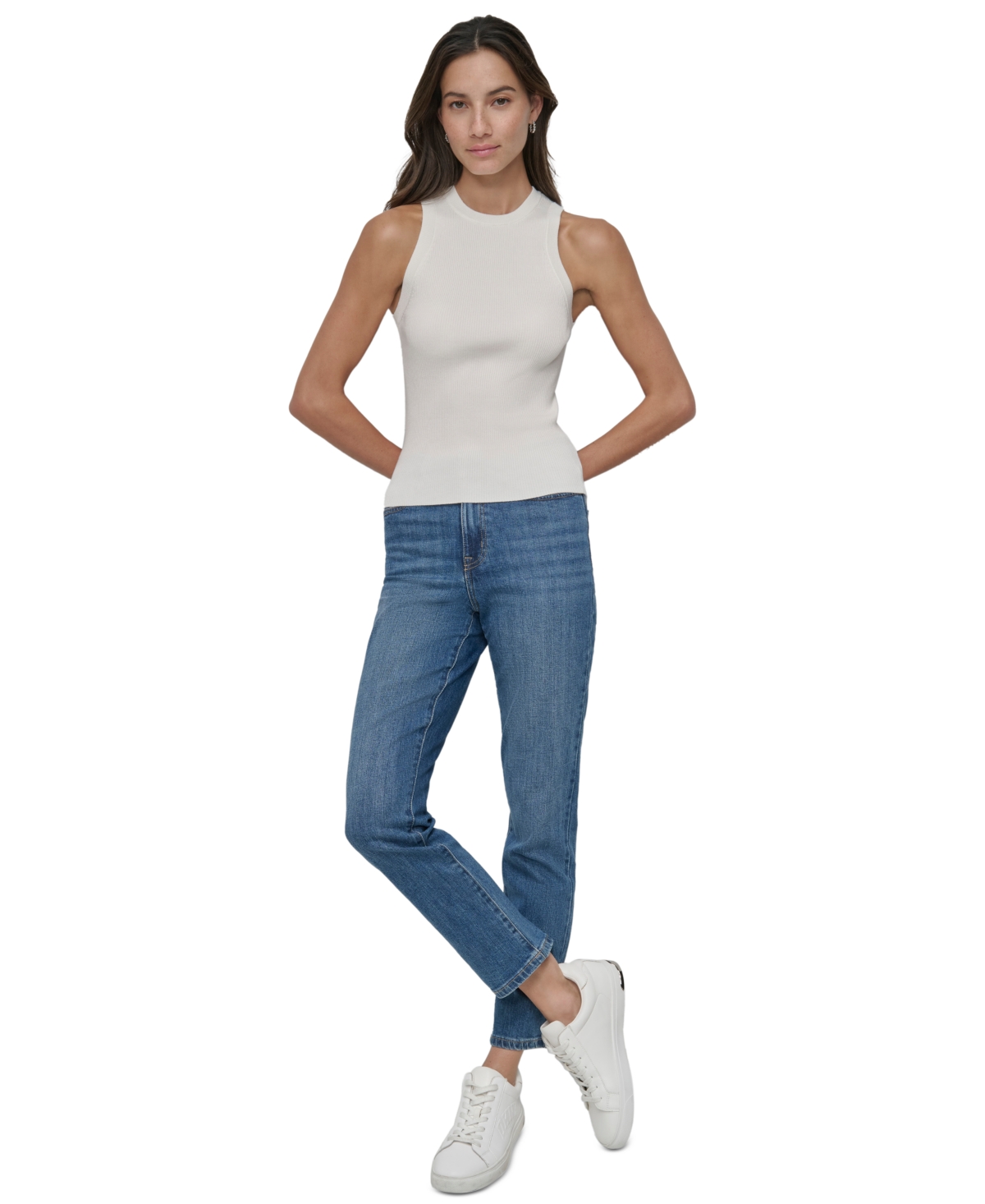 DKNY JEANS WOMEN'S RIBBED SLEEVELESS CREW NECK SWEATER 