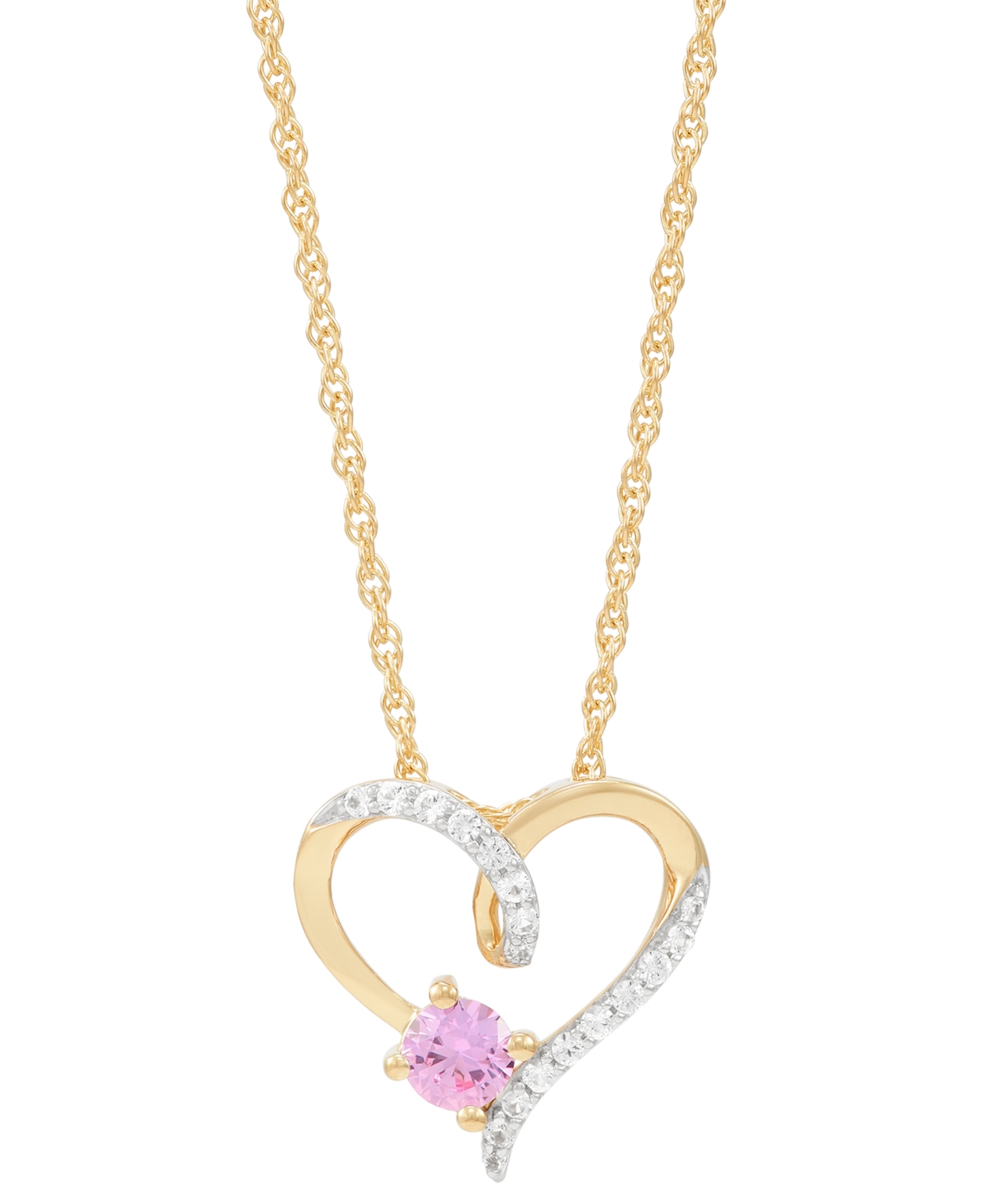 Macy's 2-pc. Set Lab Created Pink Sapphire (3/4 Ct. T.w.) & Lab Created White Sapphire (1/3 Ct. T.w.) Heart In 14k Yellow Gold Over Sterling Silver