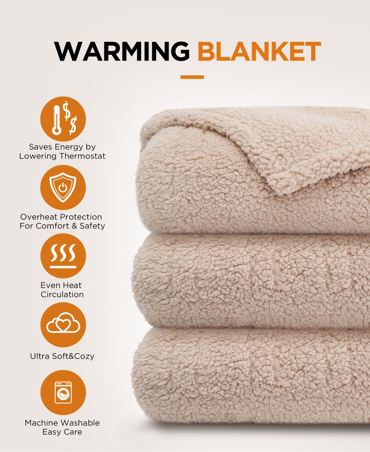 Westinghouse Heated Sherpa Throw, 50" X 60" In Camel