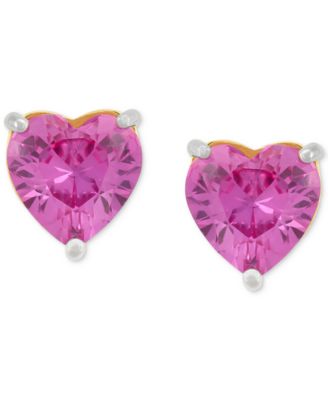 3-Pc. Set Lab Created Pink Sapphire (6 ct. t.w.) & Lab Created White Sapphire (1/2 ct. t.w.) Heart Stud & Small Hoop Earrings 14k Gold-Plated Sterling Silver