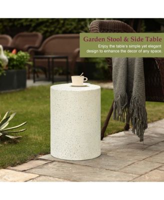 Outdoor Side Table, 18'' Cement Outdoor End Tables for Patio, Garden Accent Table, Modern Small Round Side Table