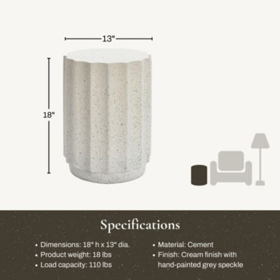 Outdoor Side Table, 18'' Cement Accent End Tables for Patio, Garden Small Decorative Stool