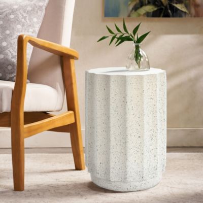 Outdoor Side Table, 18'' Cement Accent End Tables for Patio, Garden Small Decorative Stool