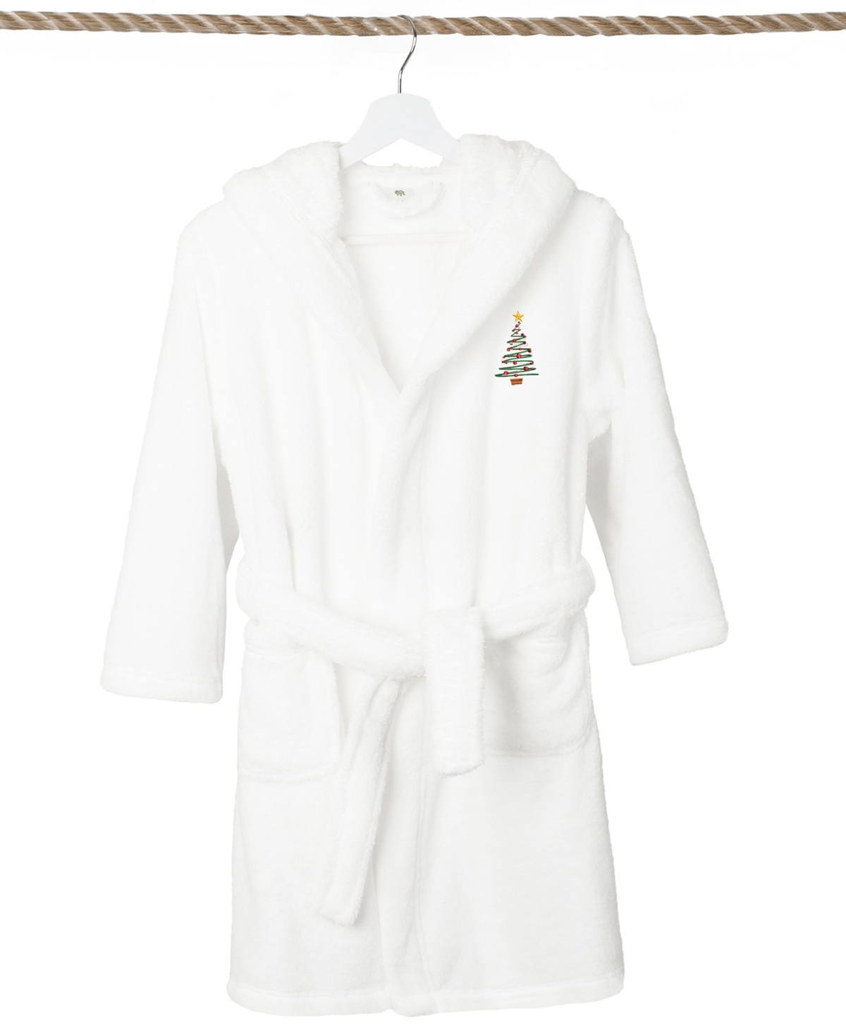 Linum Home Christmas Tree Kids Super Plush Double Brushed Hooded Bathrobe In White