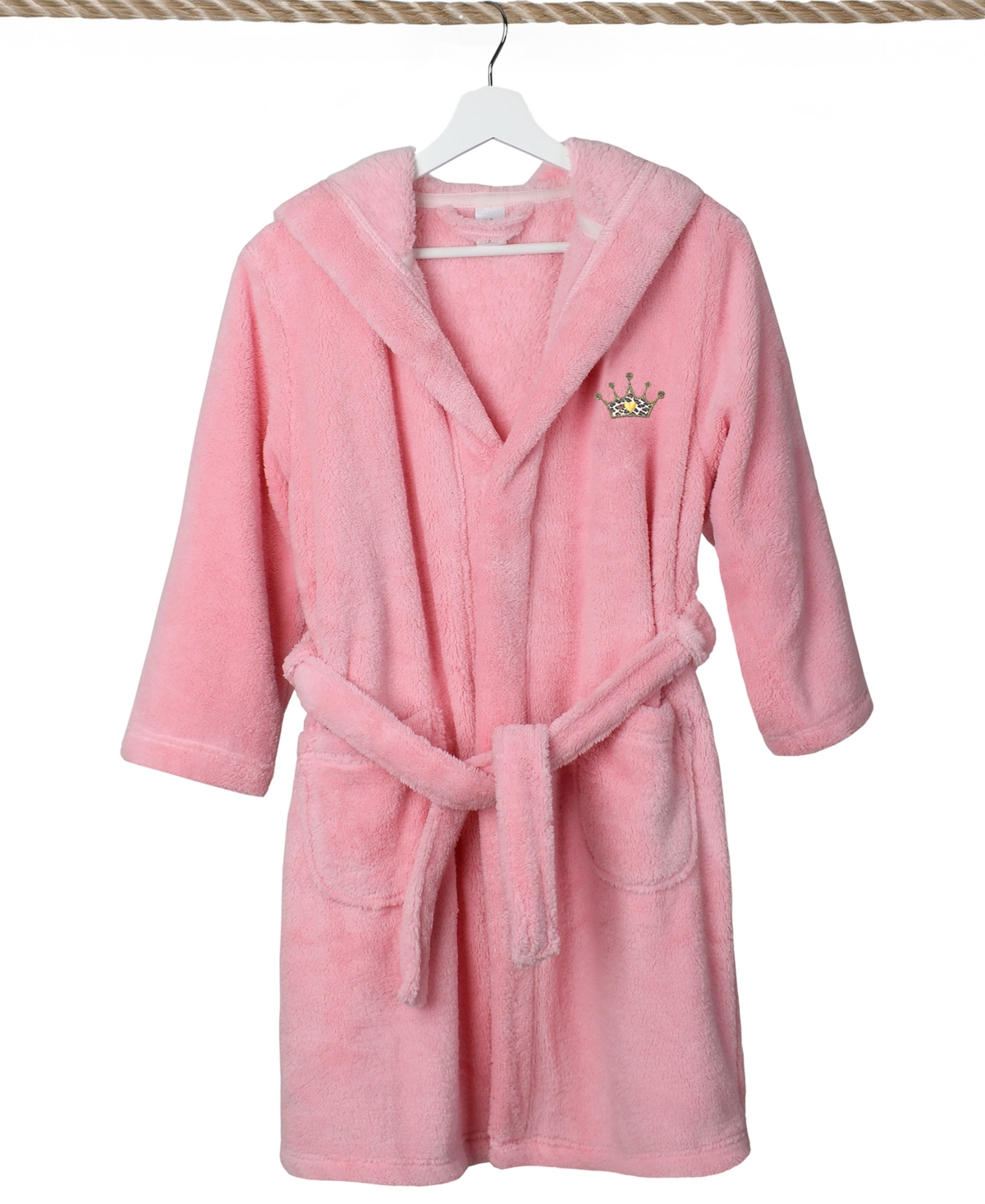 Linum Home Kids Cheetah Crown Super Plush Double Brushed Hooded Bathrobe In Pink