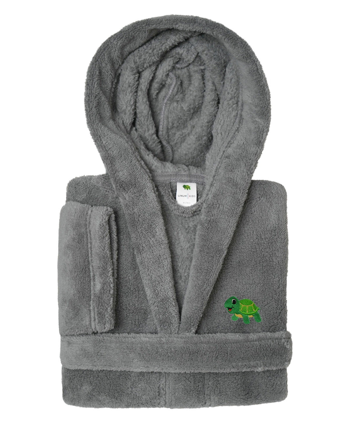 Linum Home Kids Turtle Super Plush Double Brushed Hooded Bathrobes In Grey