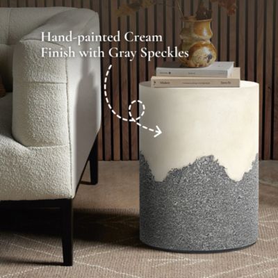 Gray and White Cement Round Outdoor Side Table