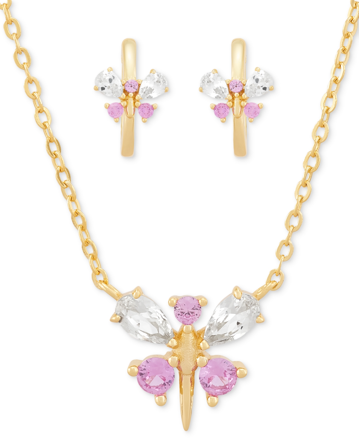 Shop Macy's 2-pc. Set Lab Created Pink Sapphire (1/2 Ct. T.w.) & Lab Created White Sapphire (1-1/20 Ct. T.w.) Dr In 14k Yellow Gold Plated Sterling Silver
