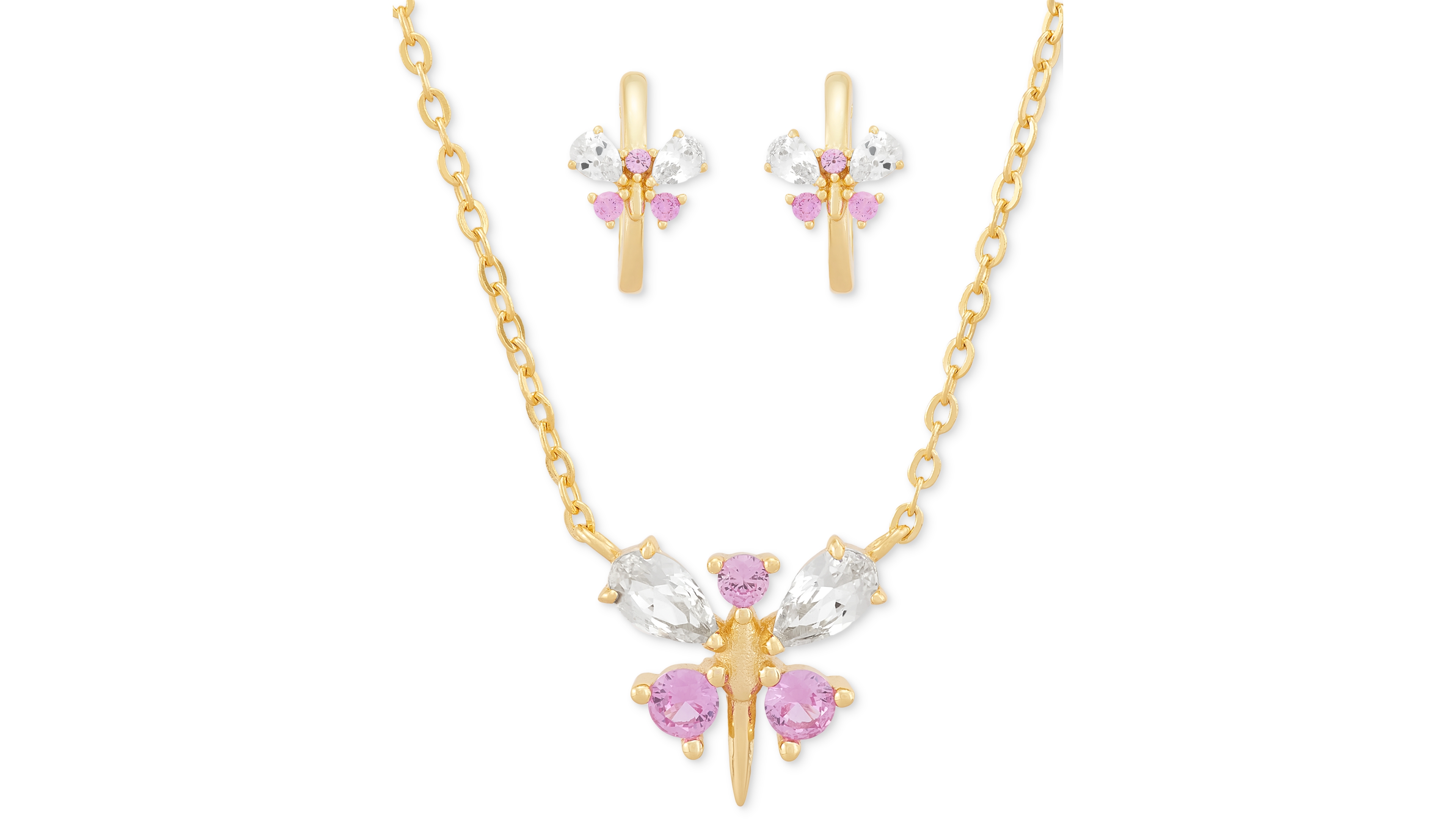 2-Pc. Set Lab Created Pink Sapphire (1/2 ct. t.w.) & Lab Created White Sapphire (1-1/20 ct. t.w.) Dragonfly Pendant Necklace & Matching Hoop Earrings